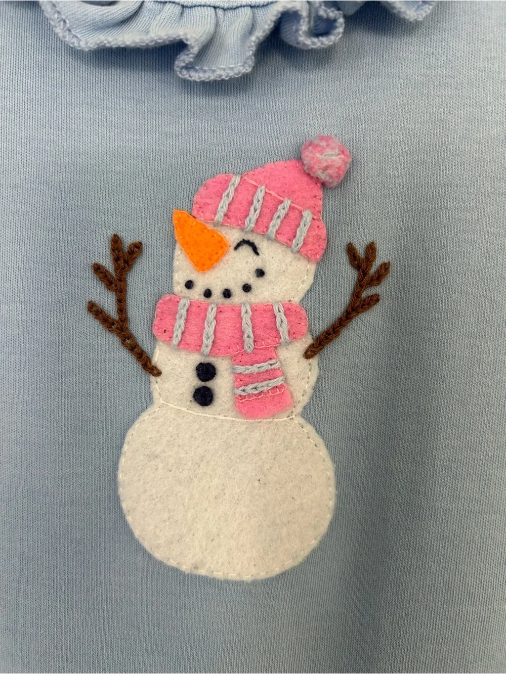 Baby Luigi Girls 6M Blue Snowman Knit Coverall One-Piece Ruffle Snap Winter